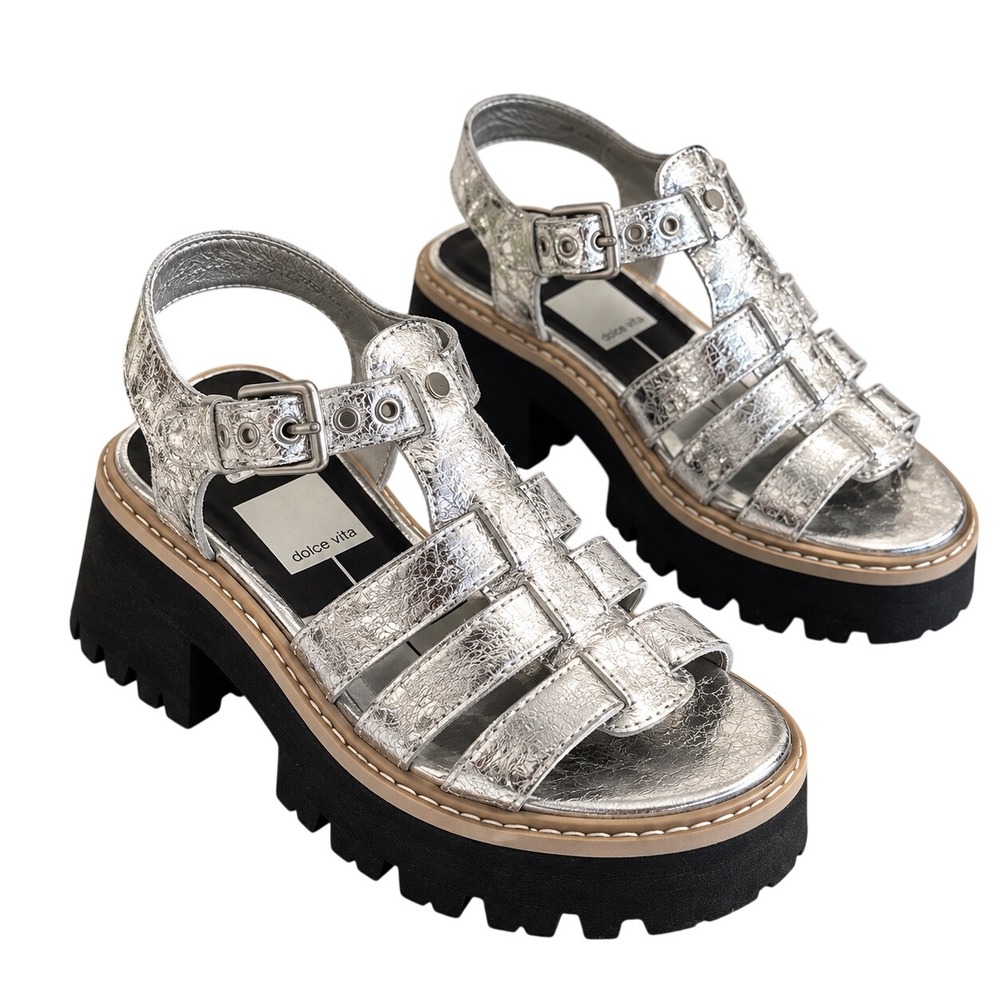 Dolce Vita Silver Metallic Fisherman Platform Sandals Size 7 Chunky Lug Sole